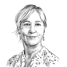 Schwarz-weiße Porträtillustration einer Frau in zeichnerischer Darstellung.